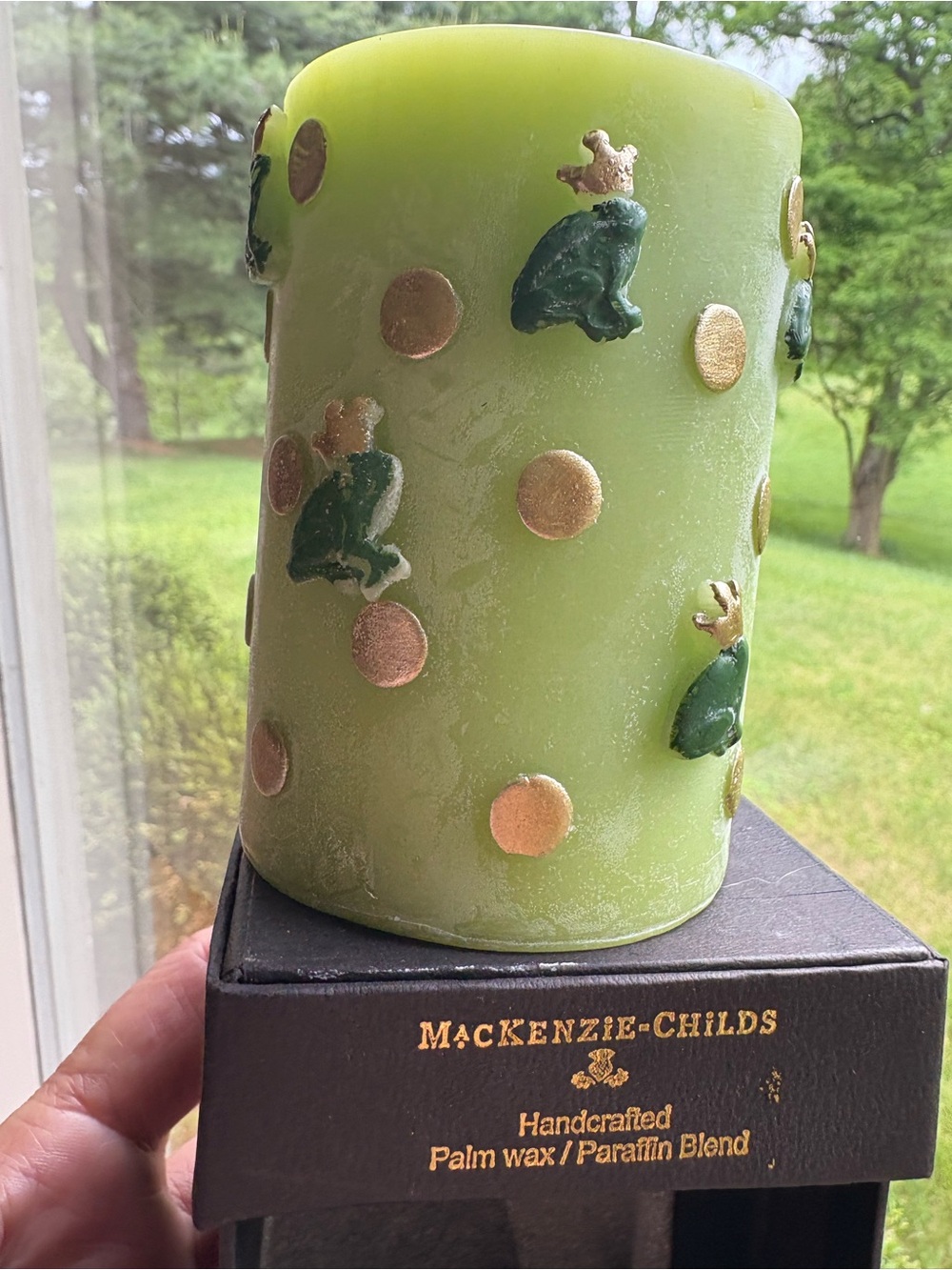 Mackenzie-Childs Green Fergal Frog 🐸& Gold Dot Decorative Candle